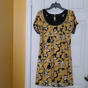 BCBGMaxAzria Yellow Black & Cream Patterned Midi Dress